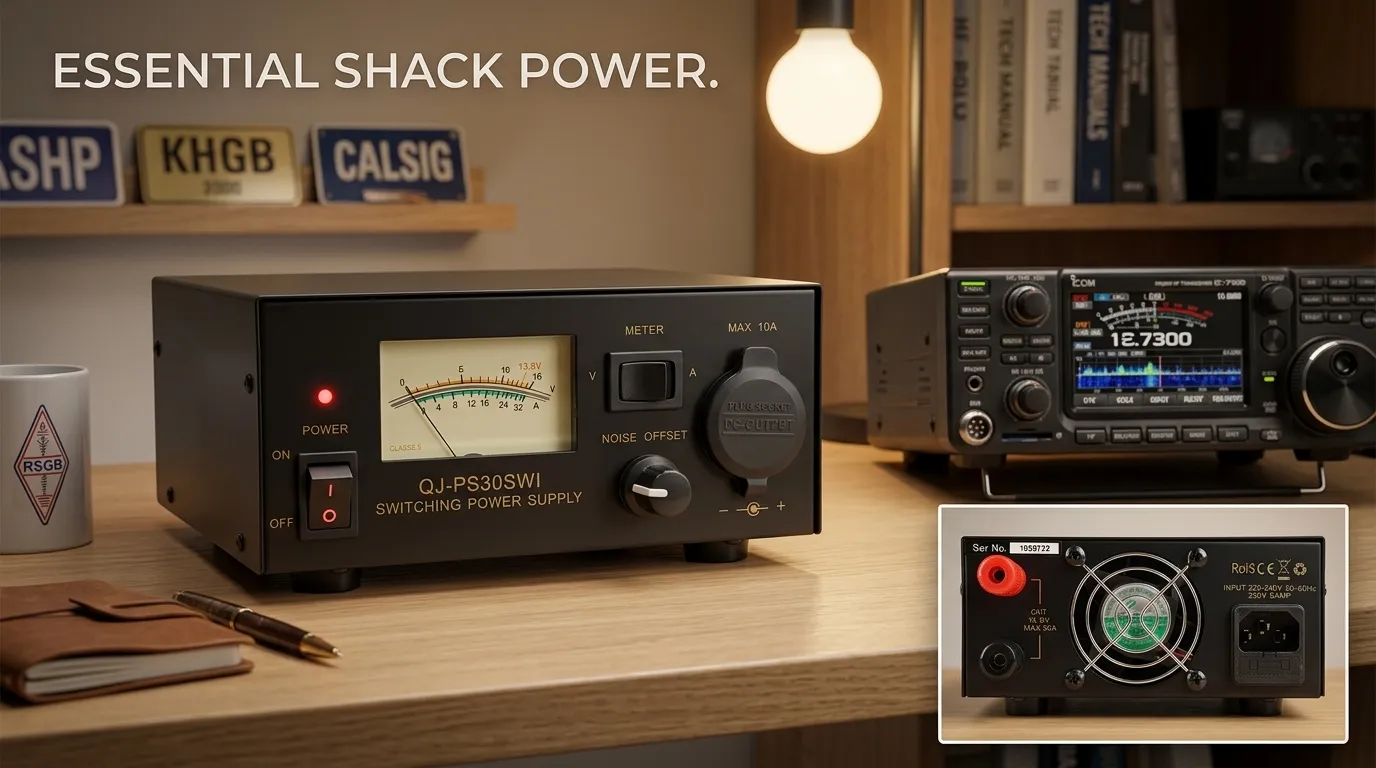 Close-up of the digital display and precision control knobs on a quality bench PSU.